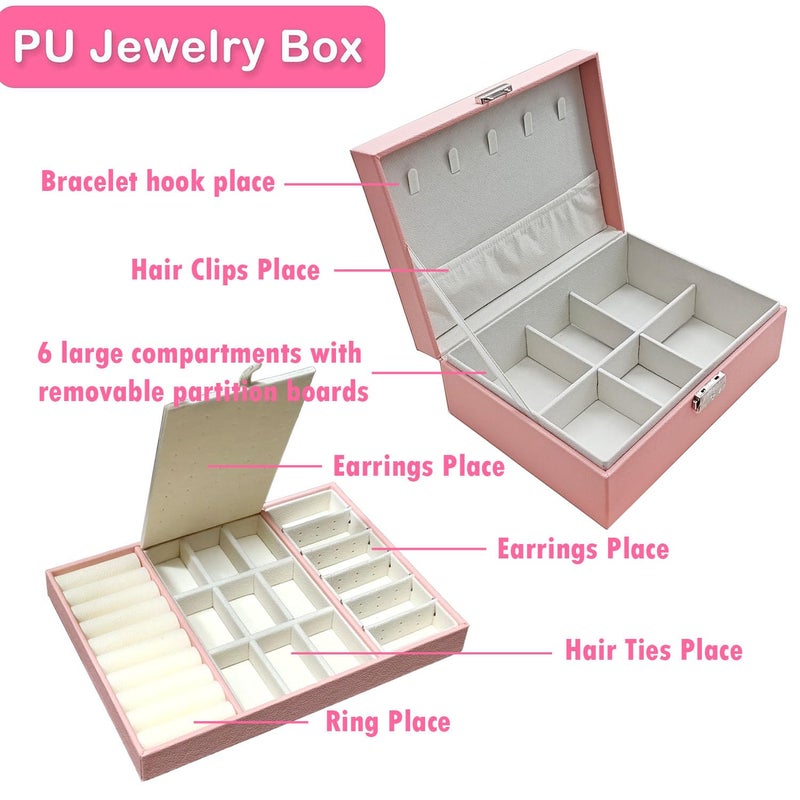 SeunKieer Hair Accessories Set with Jewelry Box for Girls, Hair Clips/Barrettes/Hair Ties/Bows/Toy Rings/Bracelets/Earrings/Hair Ropes/Hair Elastics, Gift Toys for Teen, Girls aged 4 5 6 7 8-12 - Image 3